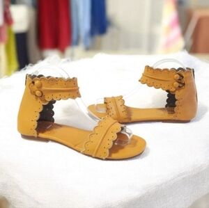 BaliELF Midsummer Handmade Leather Zip Ankle Strap Scalloped Sandals Size 6.5